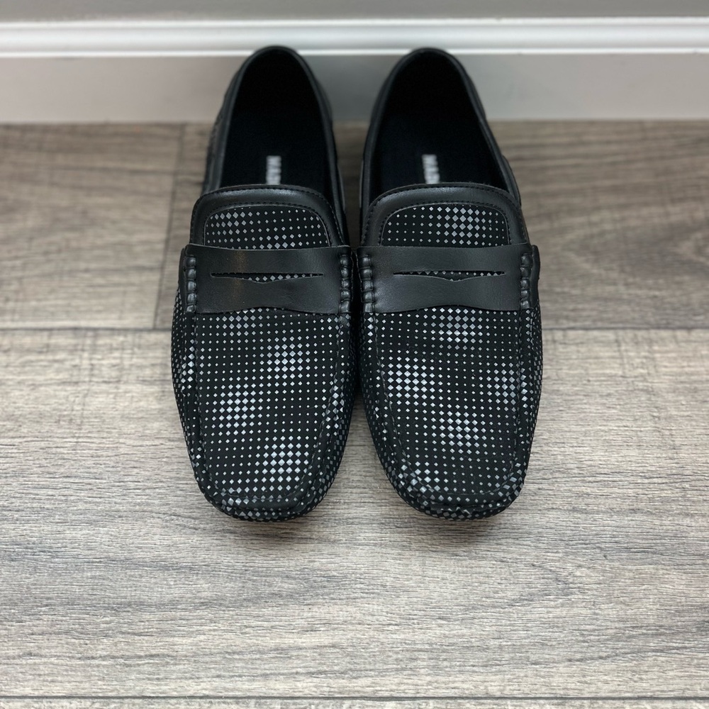 MADDEN Mens BLACK DIAMOND Print Suede Leather Driving MOCS Loafers Shoes SZ 9